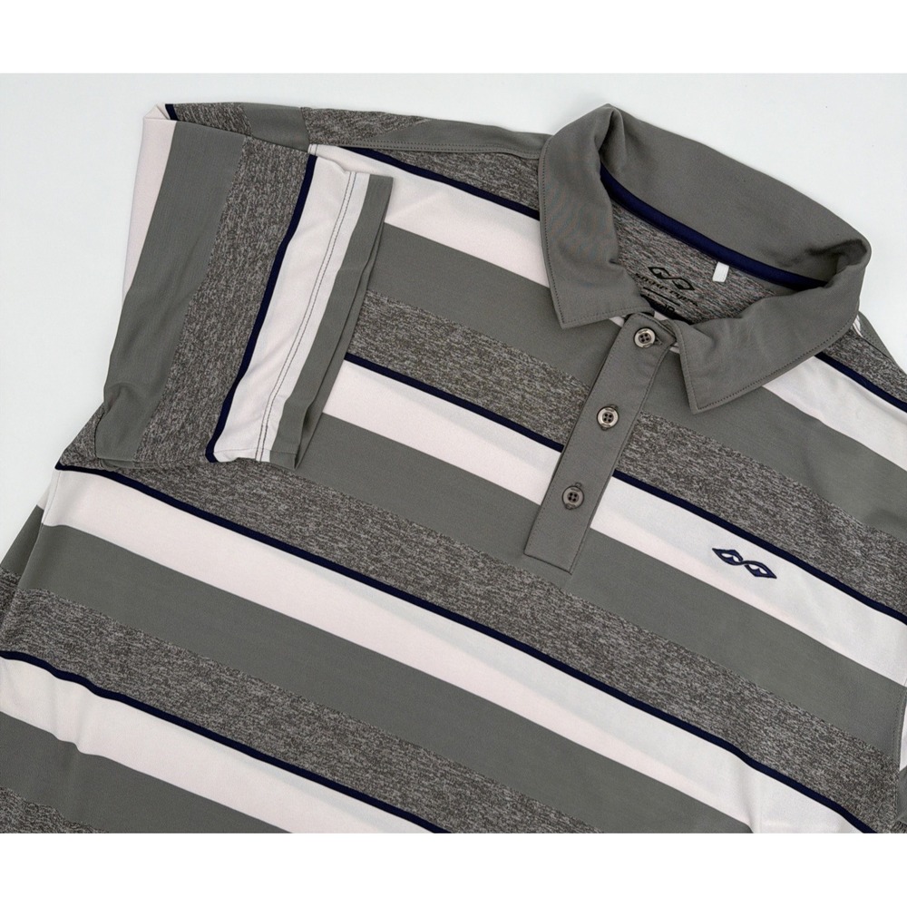 Snake Eyes 85027 MensLarge Golf Polo Shirt Gray White Navy Blue Stripe Dry-18 L